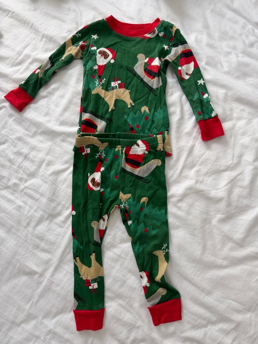 Baby Christmas Holiday Santa sledge reindeer Pajama with Red, Green 12-18months
